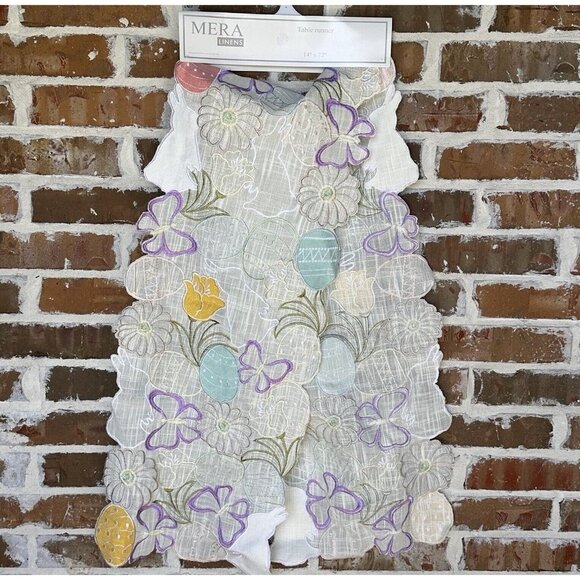 Mera Linens Table Runner Cut Out Spring Butterflies Flowers Easter Eggs 14"x 72" - Picture 1 of 7